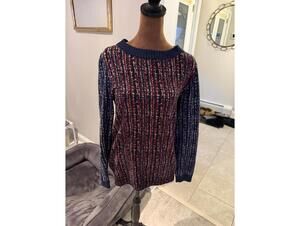 Tory Burch Navy and Red wool Blend Knit Sweater M